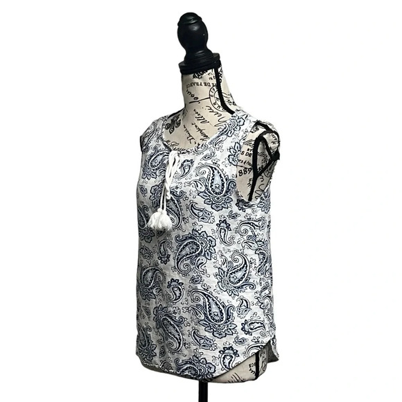 Larry levine Paisley Linen Blouse Women’s Hippie Boho Modest Mature Beach Boxy M - Picture 2 of 9